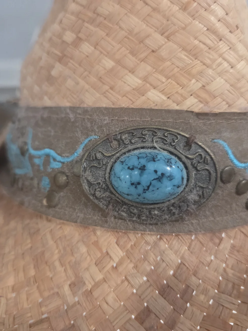 Run a Muck Collection Straw Western Hat with Turquoise Details
